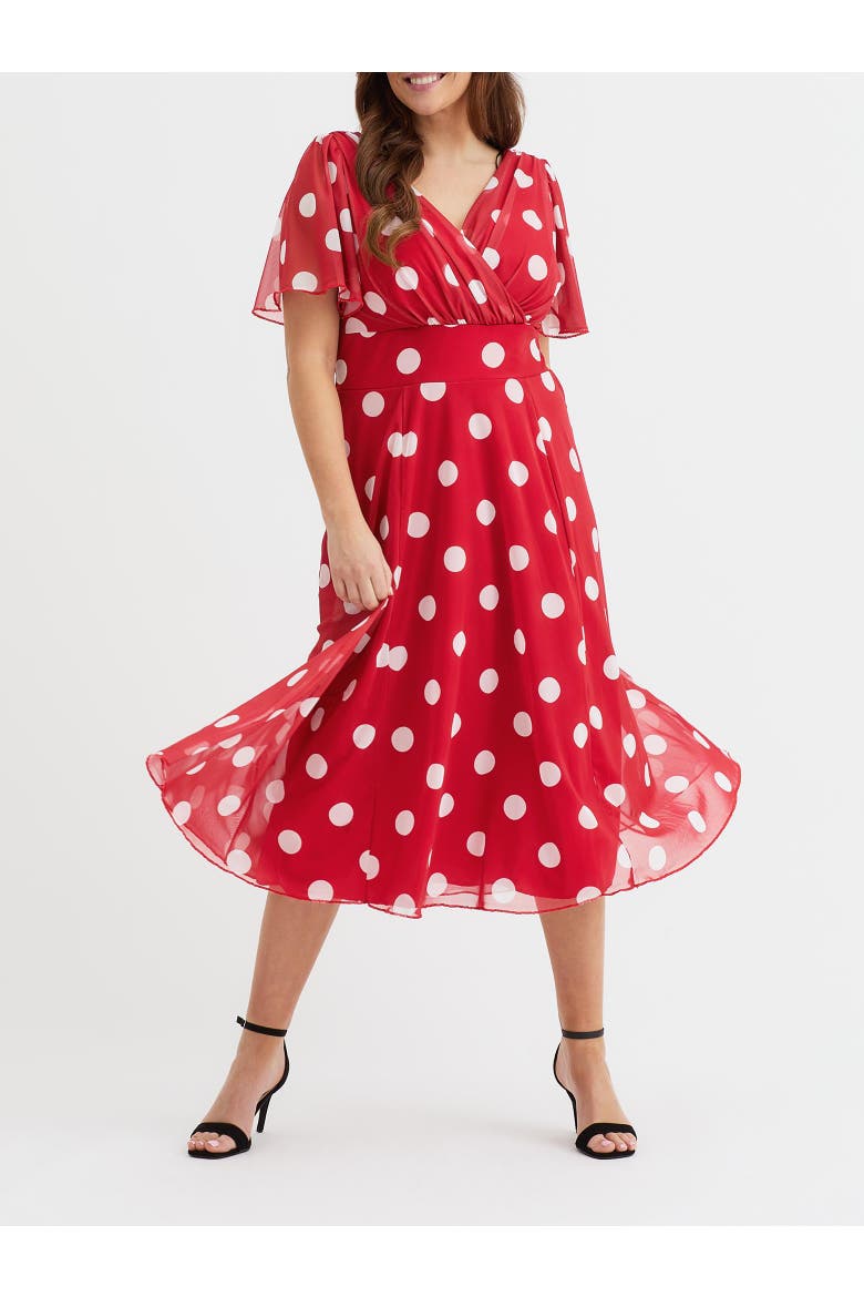 Victoria Spot Angel Sleeve Midi Dress, Alternate, color, Red Spot