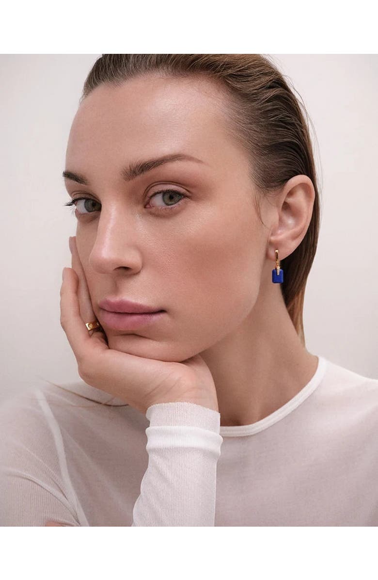 Astley Clarke Gold Deco Lapis Drop Huggies, Alternate, color, Lapis