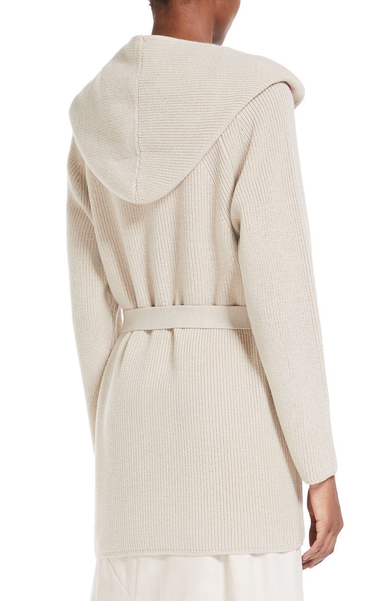 Max Mara Leisure Nava Long Hooded Wool Cardigan, Alternate, color, Albino