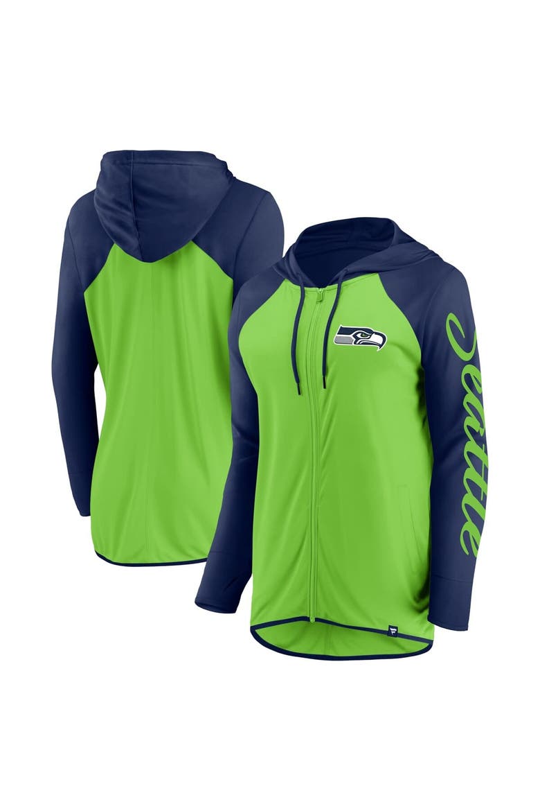Women's Fanatics Neon Green/College Navy Seattle Seahawks Script Full-Zip Hoodie, Main, color, Neon Green