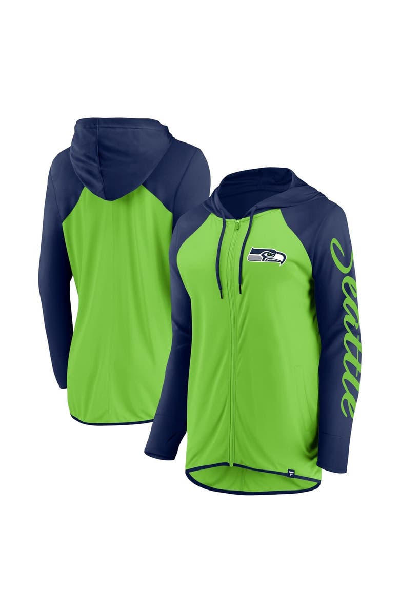 FANATICS Women's Fanatics Neon Green/College Navy Seattle Seahawks Script Full-Zip Hoodie, Main, color, Neon Green