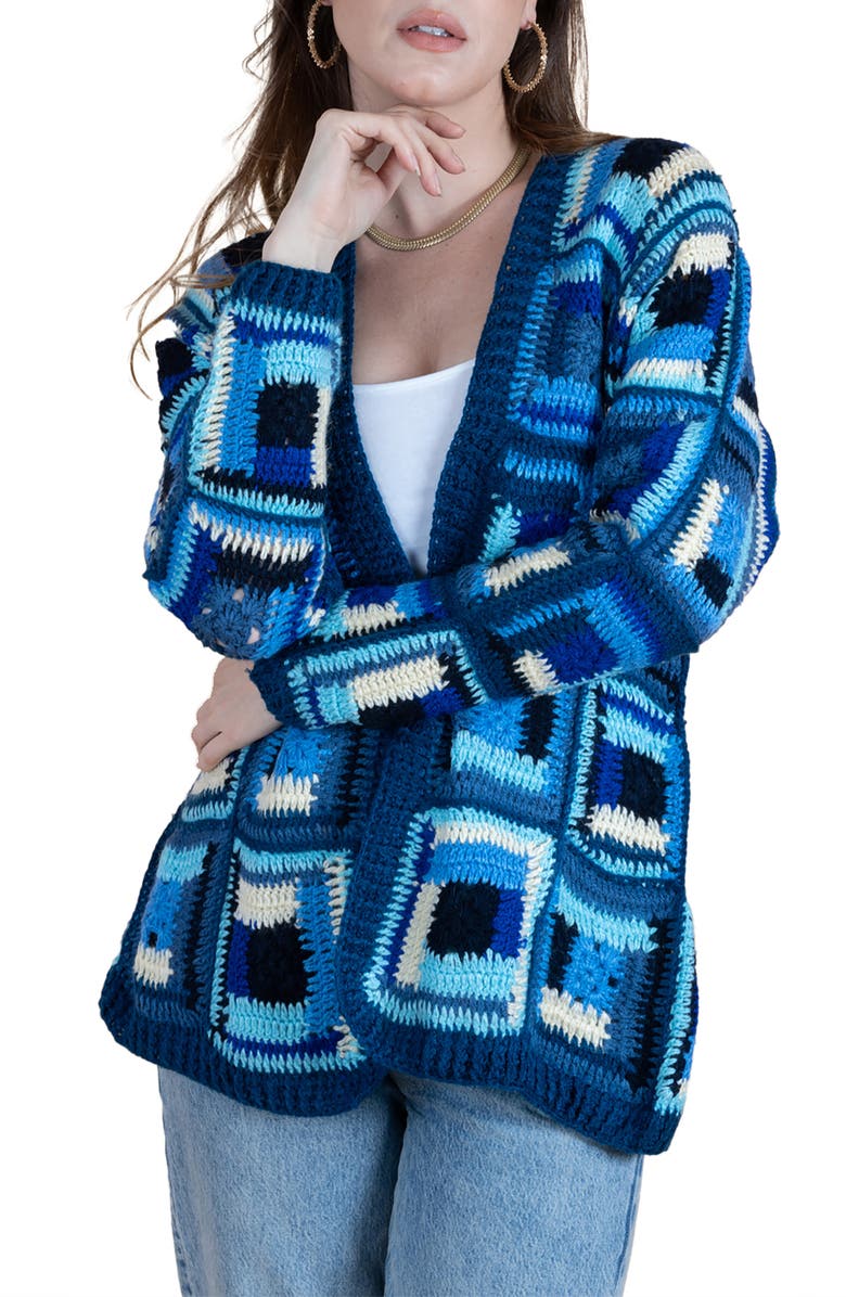 SAACHI Granny Square Crochet Cardigan, Main, color, Blue