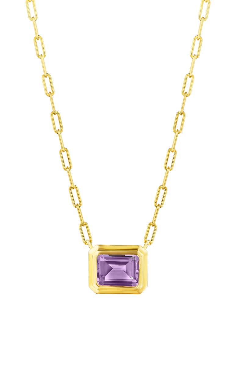 House of Frosted 14K Gold Plate Sterling Silver Amethyst Deco Chain Necklace, Main, color, Gold