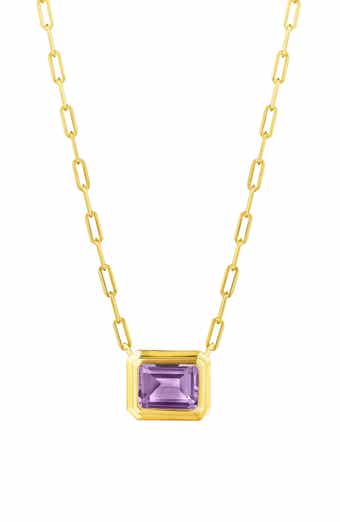 House of Frosted 14K Gold Plate Sterling Silver Amethyst Deco Chain Necklace