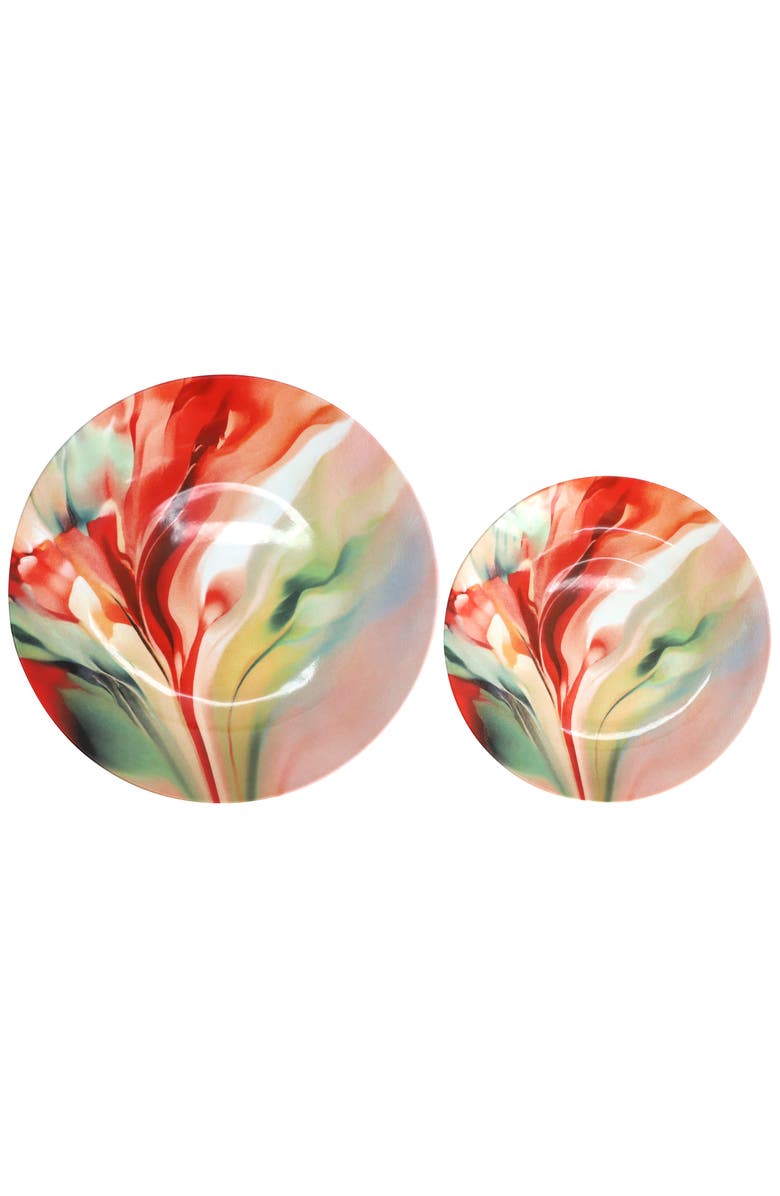 Elama Autumn Storm 16 Piece Abstract Design Round Porcelain Dinnerware Set, Alternate, color, White