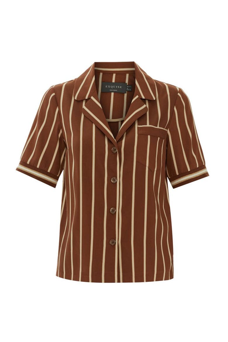 Striped Short Sleeve Shirt, Alternate, color, HAZELNUT-BEIGE