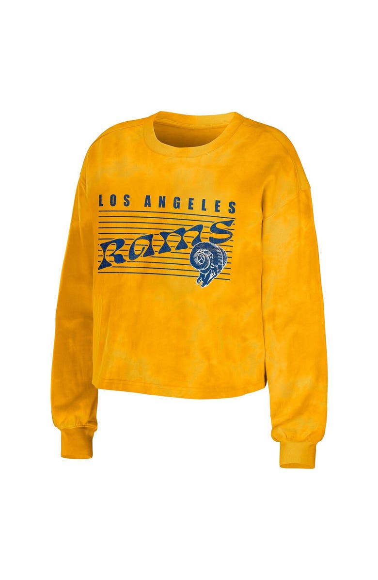 WEAR by Erin Andrews Women's WEAR by Erin Andrews Gold Los Angeles Rams Tie-Dye Cropped Pullover Sweatshirt & Shorts Lounge Set, Alternate, color,