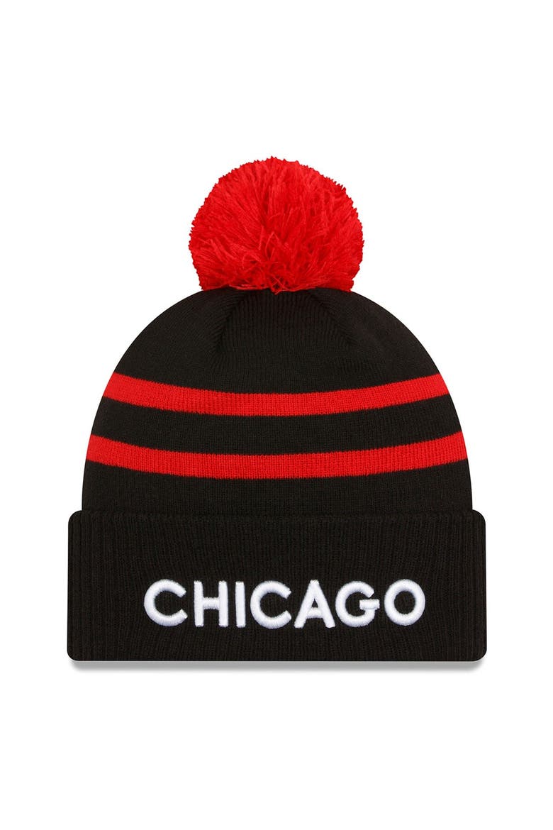 Men's New Era  Black Chicago Bulls 2023/24 City Edition Cuffed Pom Knit Hat, Main, color, Black