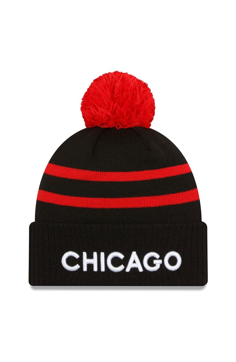 New Era Men's New Era  Black Chicago Bulls 2023/24 City Edition Cuffed Pom Knit Hat, Main, color, 