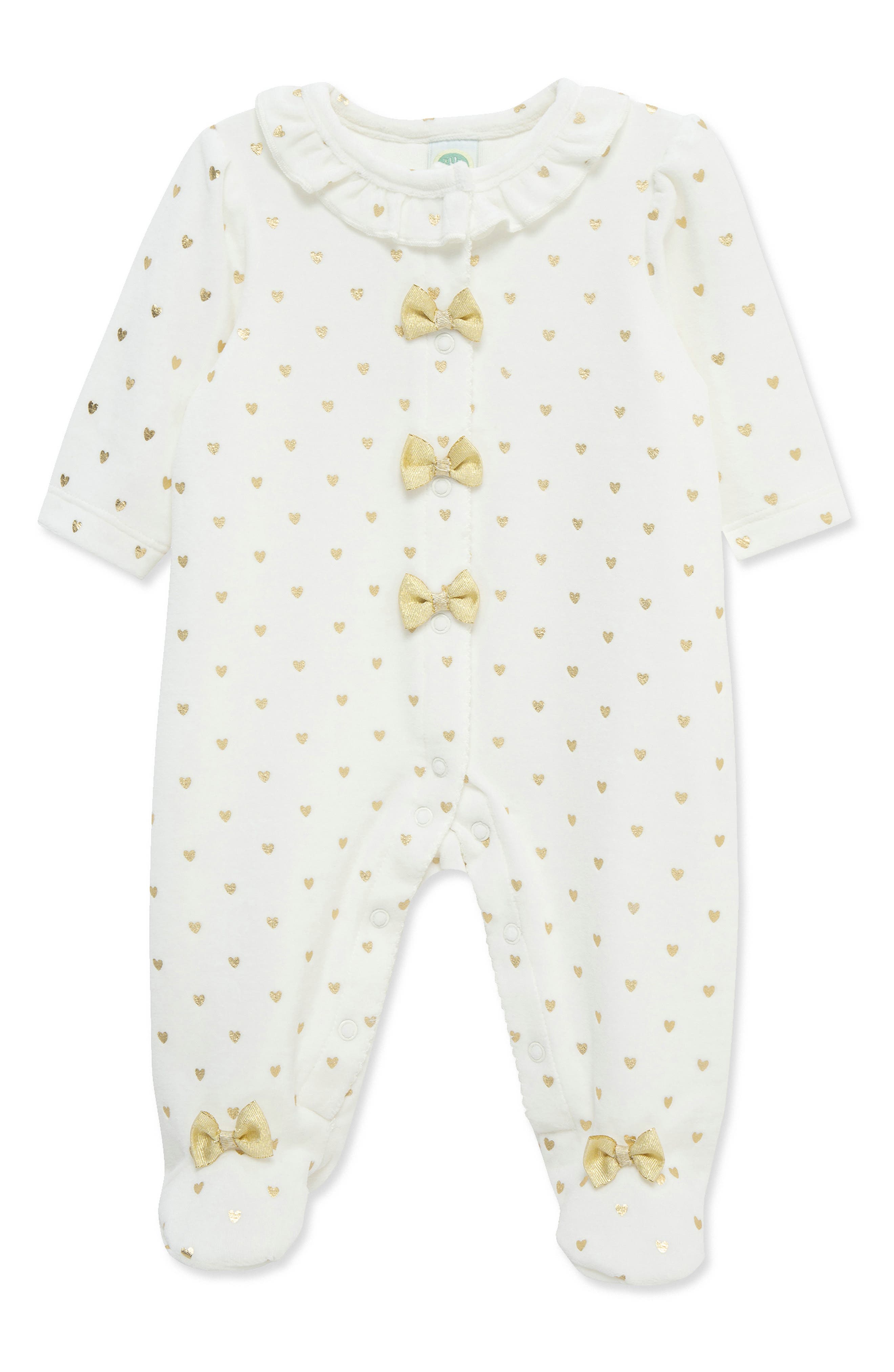 Little Me Gold Hearts Bow Velour Footie