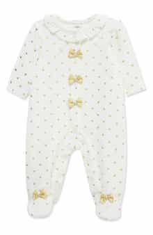 Little Me Gold Hearts Bow Velour Footie