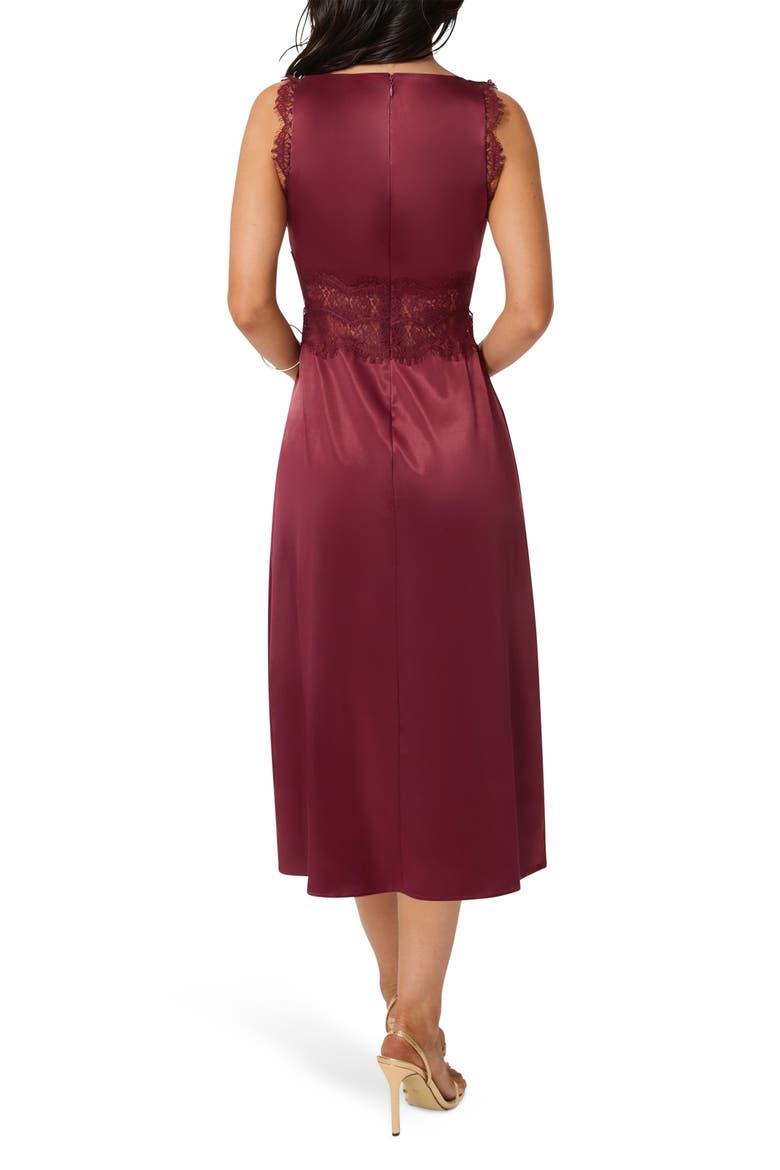 Lace Trim Satin Cocktail Dress, Alternate, color, WINE