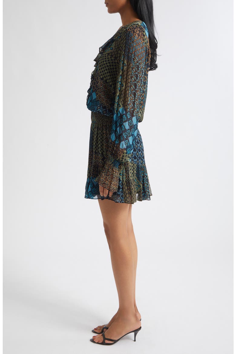 Astrid Print Ruffle Long Sleeve Minidress, Alternate, color, NAVY MULTI