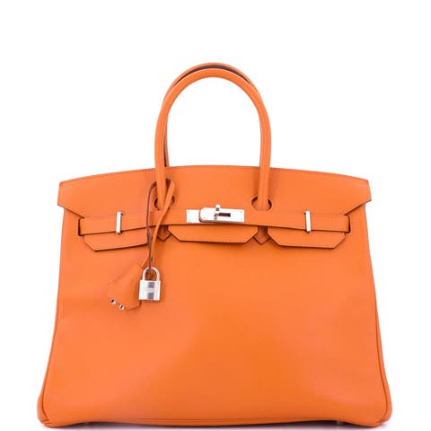 Birkin Handbag Orange Epsom with Palladium Hardware 35