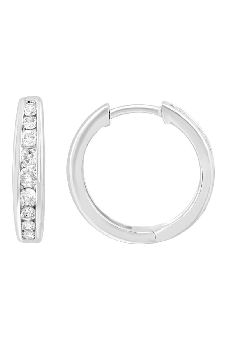 Sterling Silver Diamond Hoop Earrings, Main, color, SILVER
