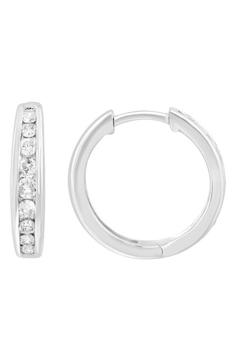 Sterling Silver Diamond Hoop Earrings