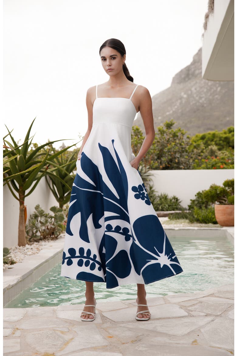 Cotton Poplin Oria Midi Dress Ula, Alternate, color, Ula Navy