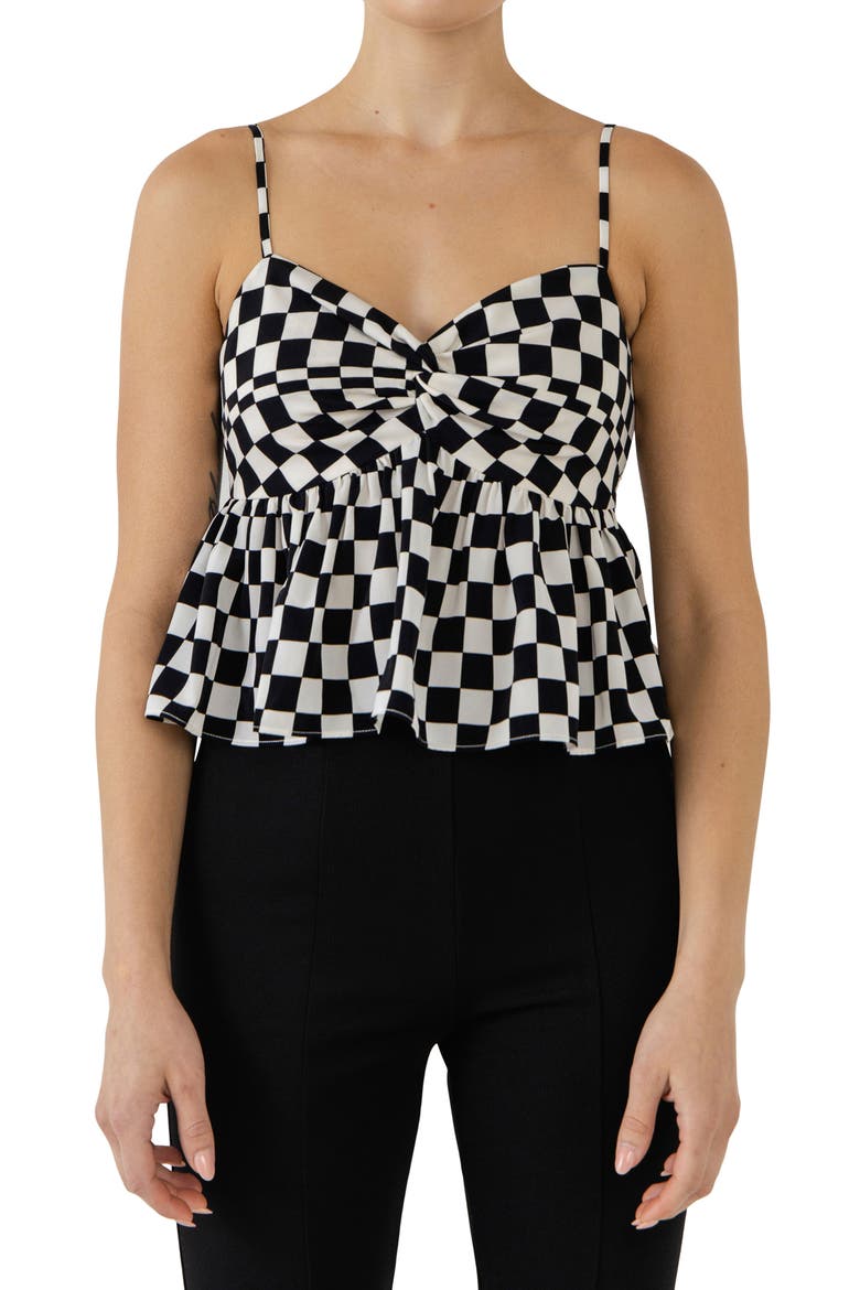 Checker Print Camisole, Main, color, BLACK/ WHITE