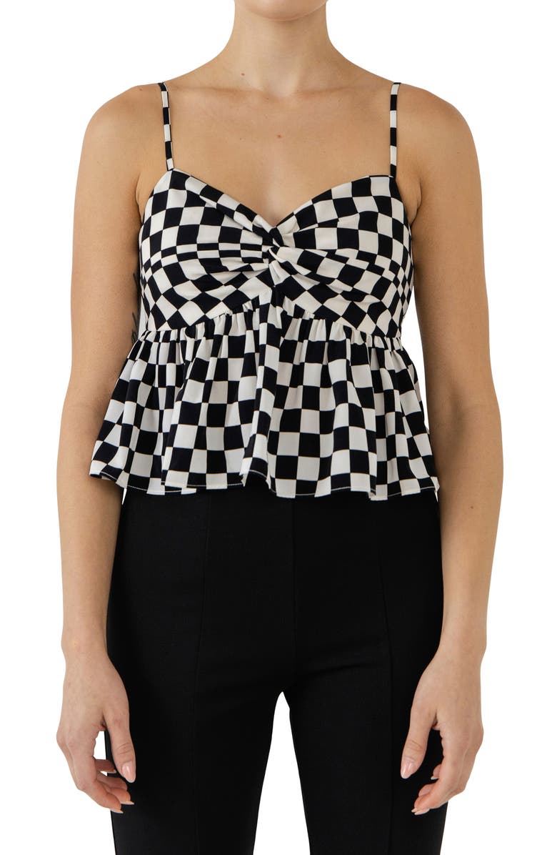 Grey Lab Checker Print Camisole, Main, color, Black/ White