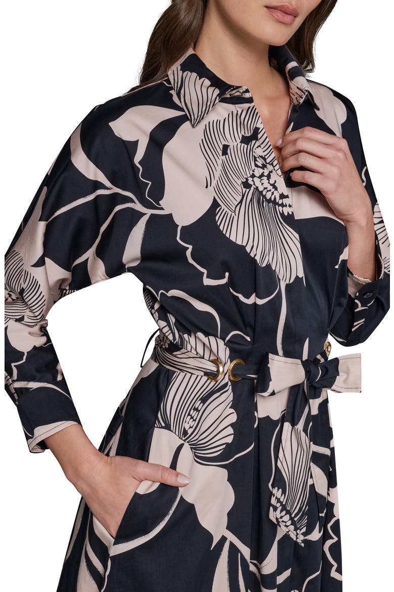 Floral Long Sleeve Fit & Flare Shirtdress, Alternate, color, BLACK/ OAT MULTI