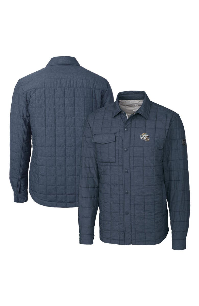 Cutter & Buck Men's Cutter & Buck  Heather Navy Los Angeles Chargers Helmet Rainier PrimaLoft Eco Insulated Quilted Button-Up Shacket, Main, color, 