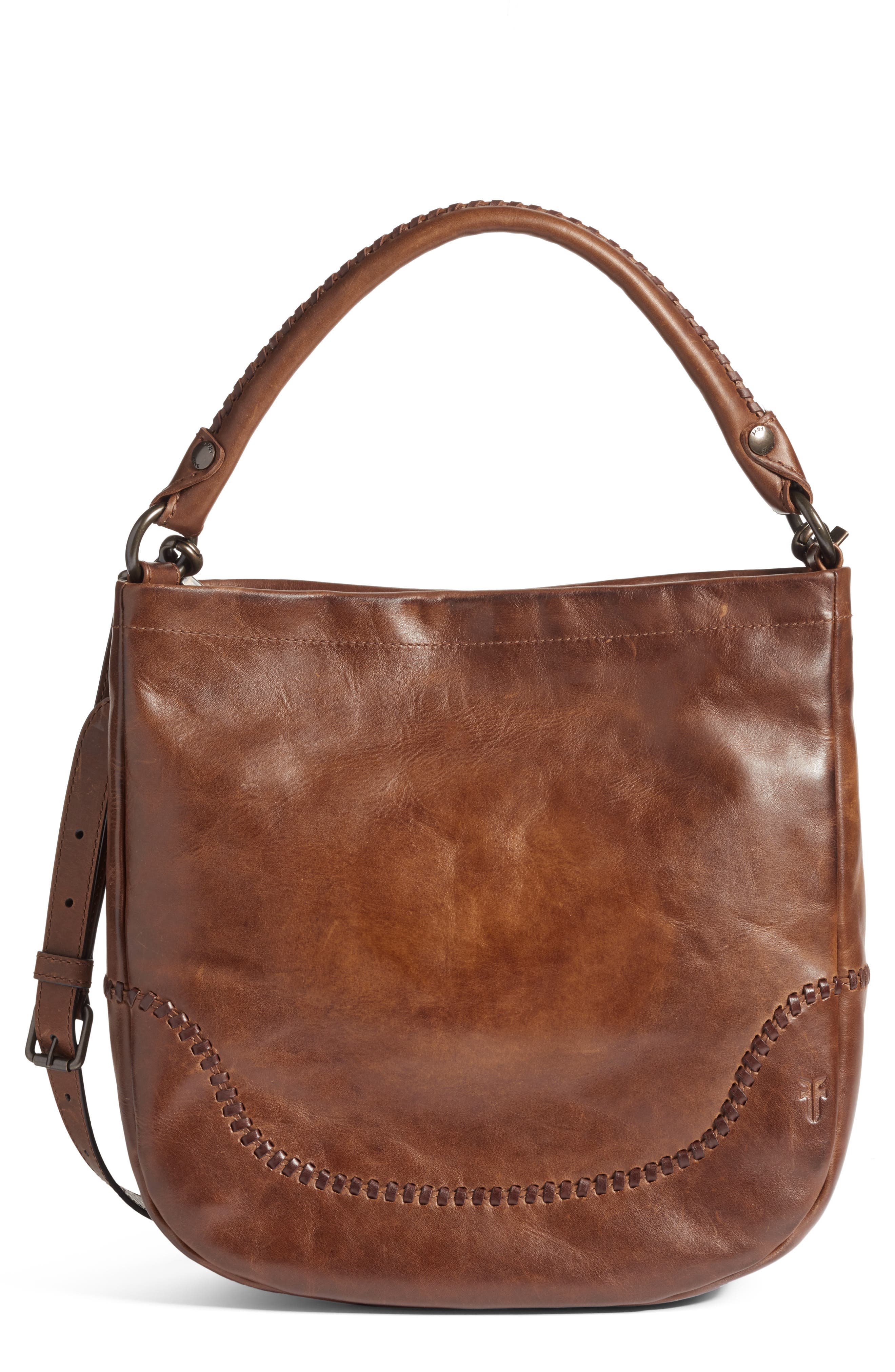 Frye Melissa Whipstitch Leather Hobo, Main, color, Cognac