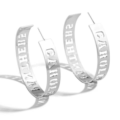x Baublebar Silver Carolina Panthers Large Cutout Hoop Earrings