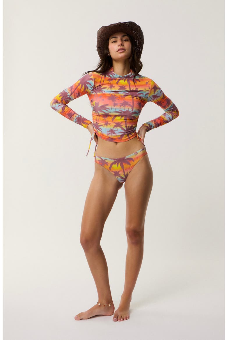 Retro Revival Ruched Long Sleeve Rashguard, Alternate, color, PURPLE MULTI