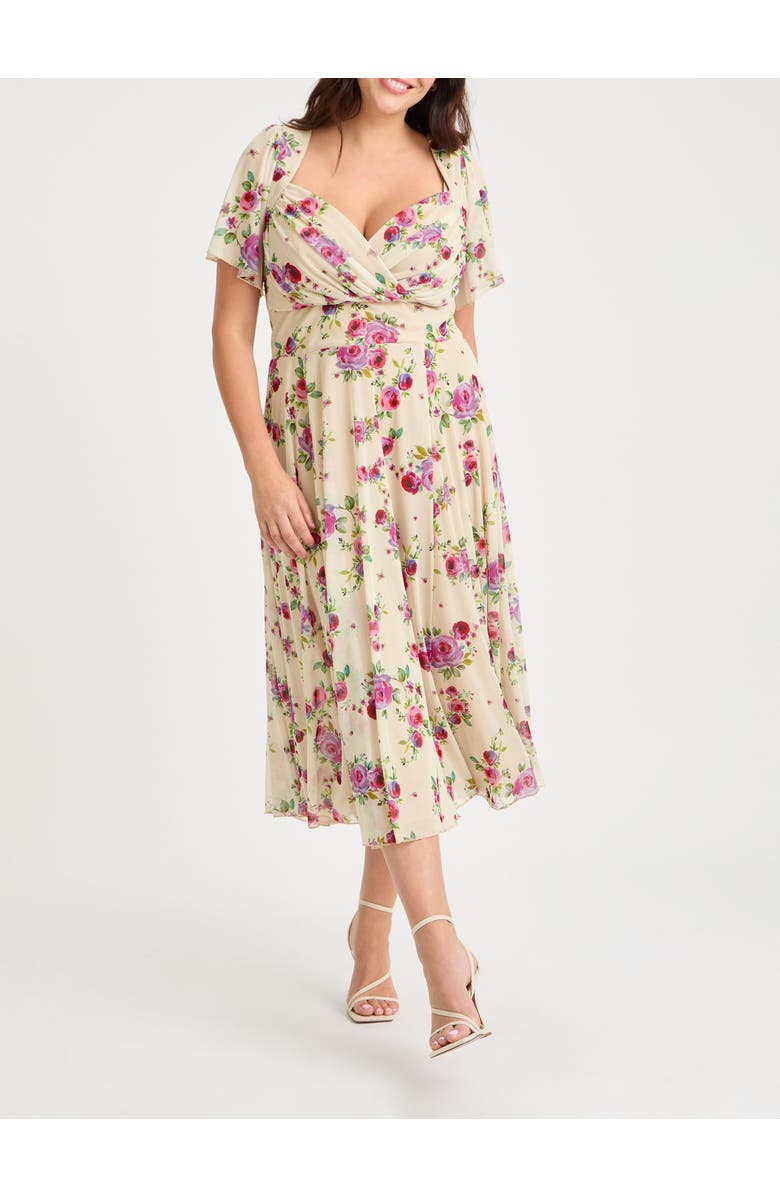 Scarlett & Jo Liz Floral Bolero Wrap Bodice Midi Dress, Alternate, color, Vintage Cream Rose