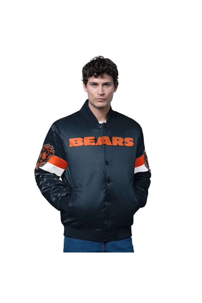 Men's Starter Navy Chicago Bears Triple Option Satin Varsity Full-Snap Jacket, Main, color, Navy