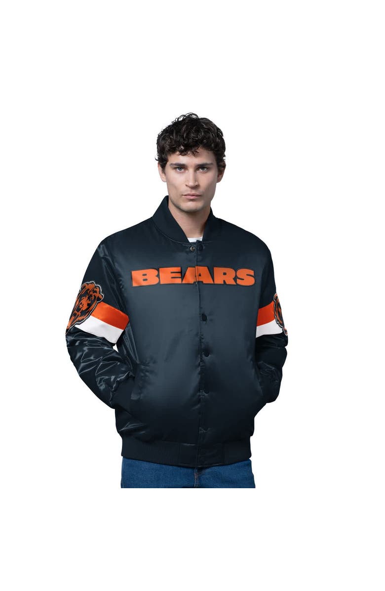 STARTER Men's Starter Navy Chicago Bears Triple Option Satin Varsity Full-Snap Jacket, Main, color, Navy