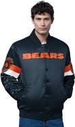 STARTER Men's Starter Navy Chicago Bears Triple Option Satin Varsity Full-Snap Jacket