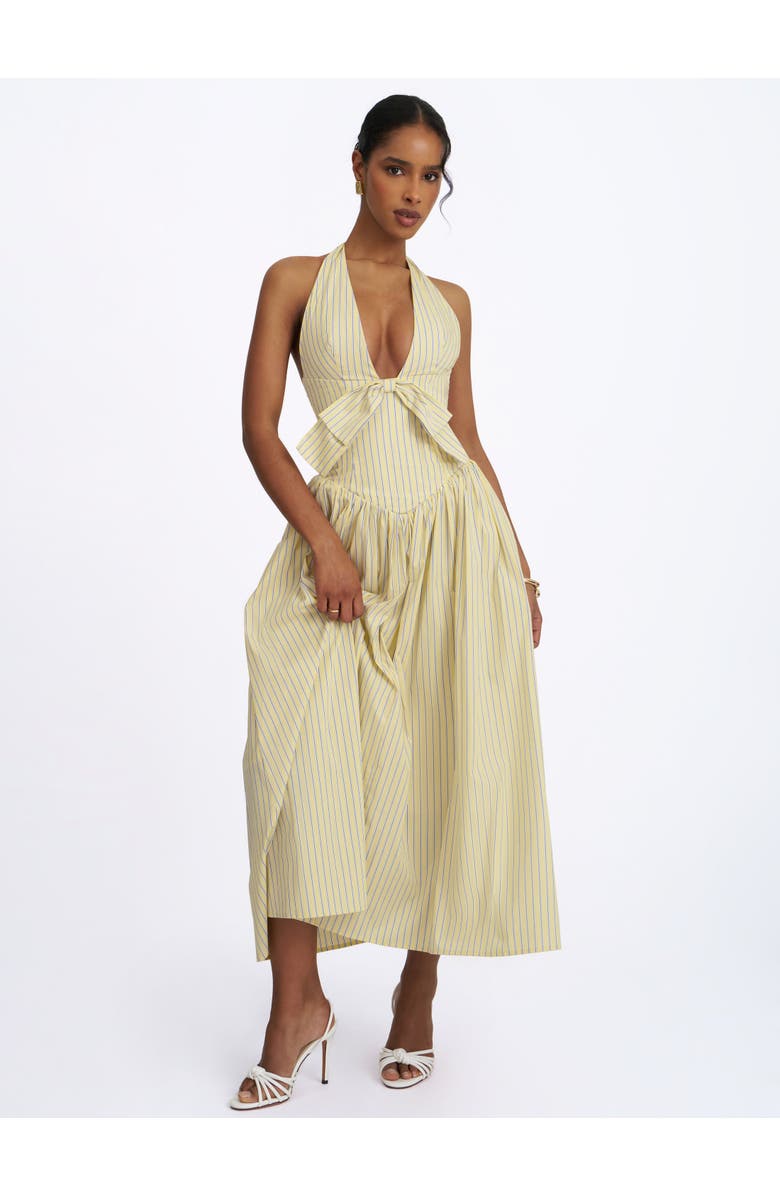 Miss Circle Talise Cotton Poplin Stripe Plunging Halter Maxi Dress, Alternate, color, Yellow