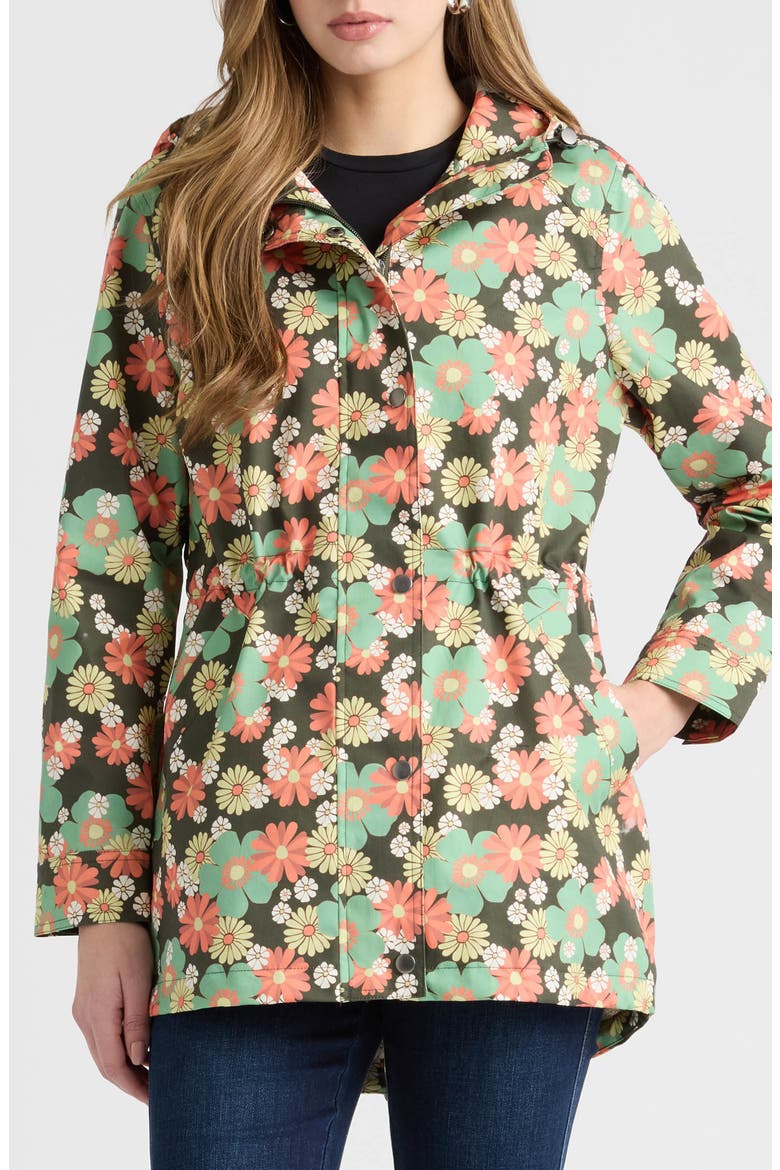 Hooded Rain Jacket, Main, color, GREEN FLORAL