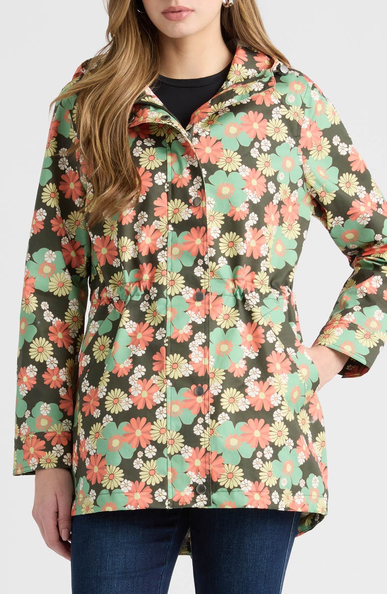 NVLT Hooded Rain Jacket, Main, color, Green Floral