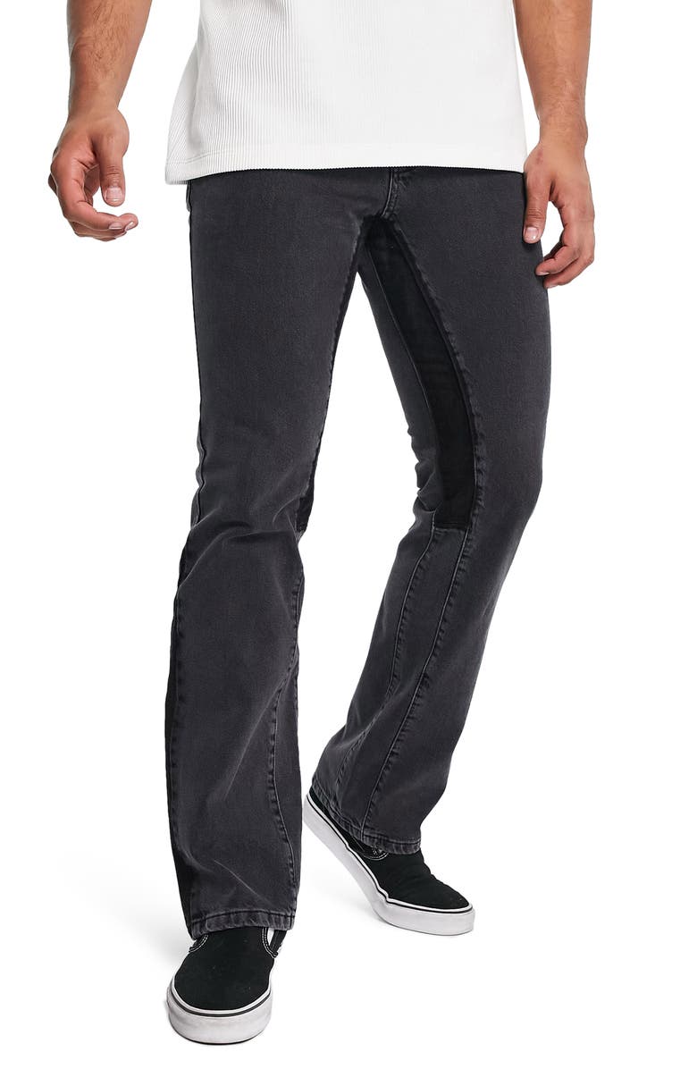 Topman Paneled Flared Leg Jeans, Main, color, 