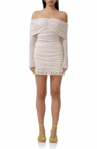 AFRM Fay Off the Shoulder Long Sleeve Mesh Minidress