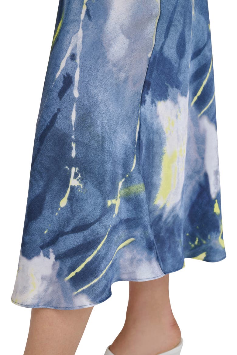 Printed Satin Midi Skirt, Alternate, color, FLUORO YELLOW/ INKY BLUE MULTI