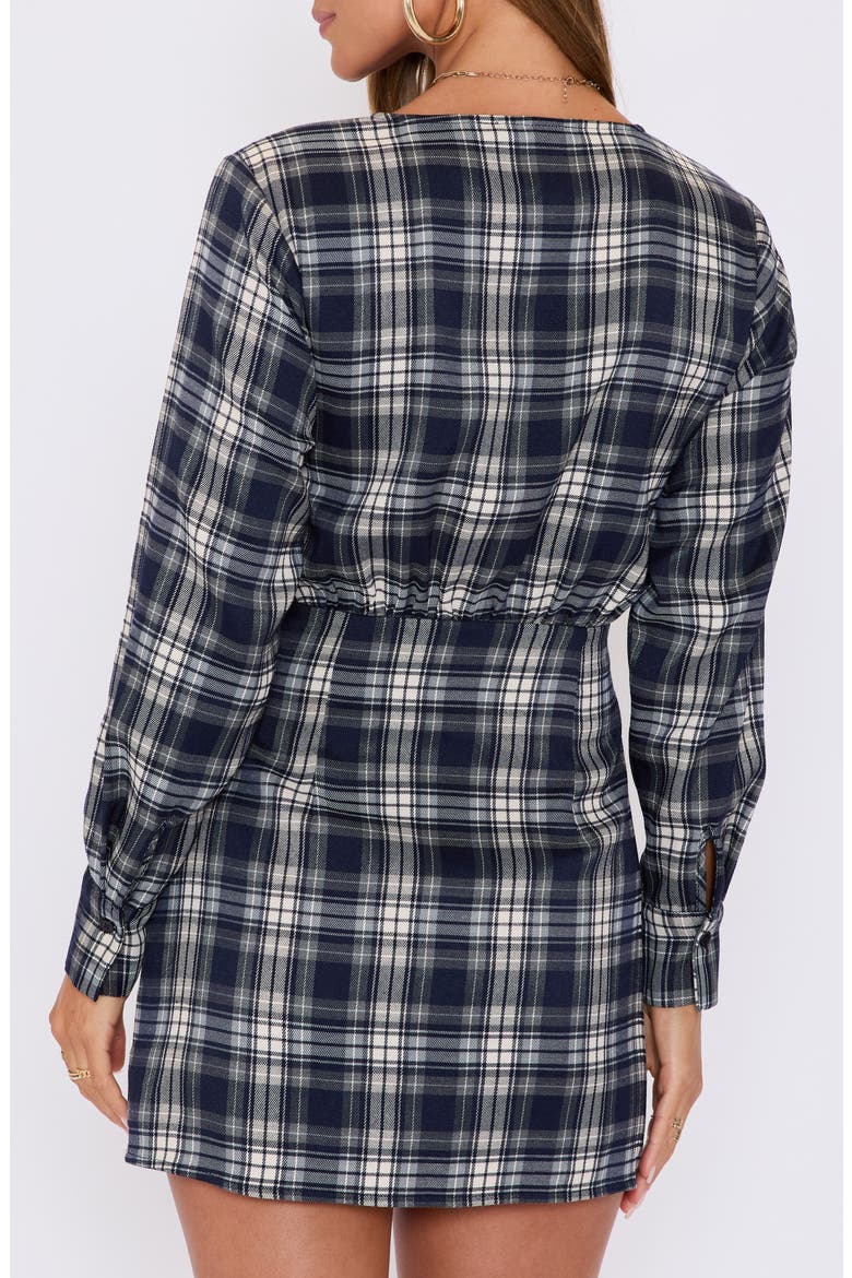 Collette Wrap Front Long Sleeve Mini Shirtdress, Alternate, color, NAVY PLAID