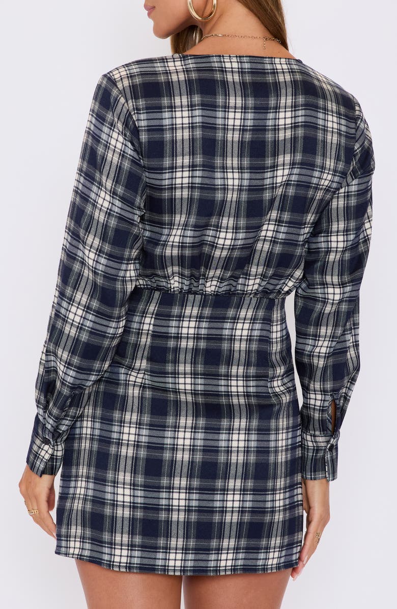 VICI Collection Collette Wrap Front Long Sleeve Mini Shirtdress, Alternate, color, Navy Plaid