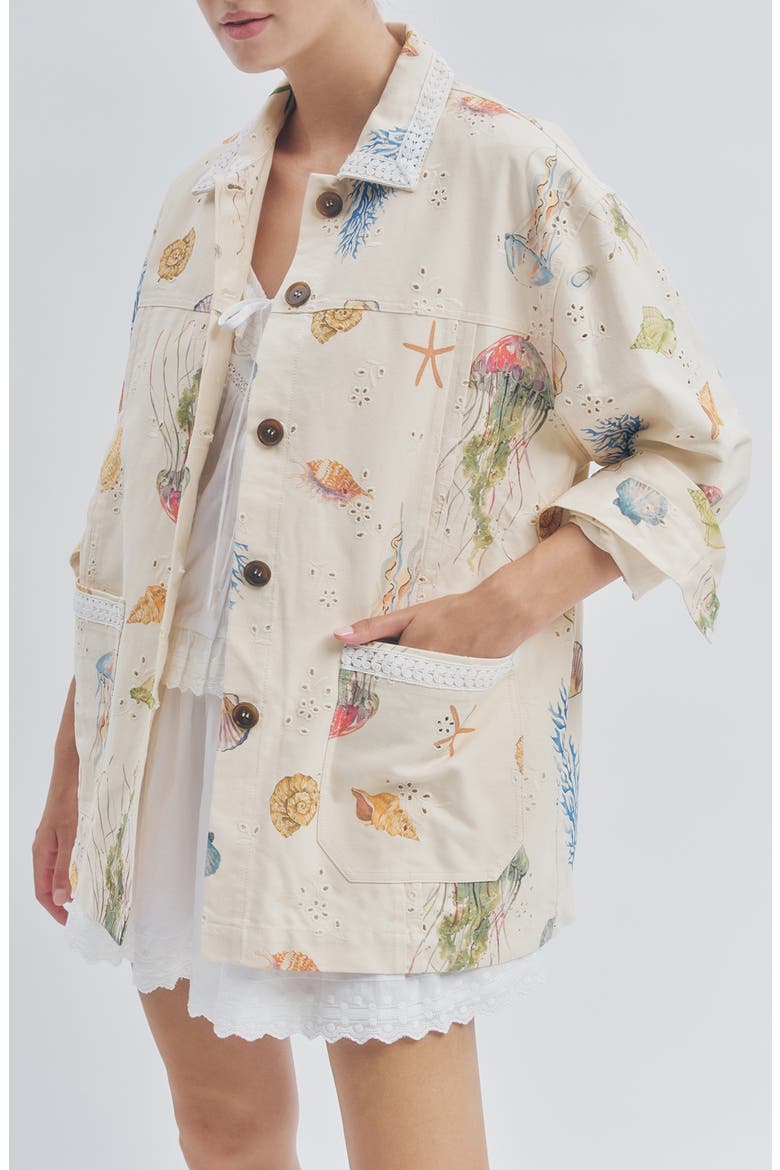 Hayes Sea Life Print Cotton Eyelet Jacket, Alternate, color, SHELL PRINT