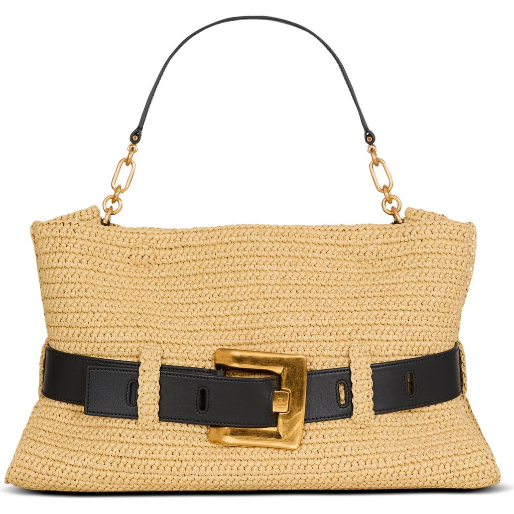 Balmain Medium Anthem bag in smooth leather and crochet in Beige at Nordstrom