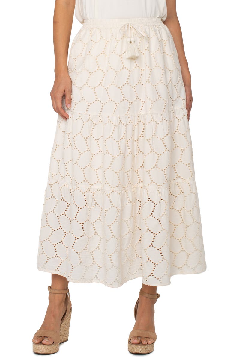 Liverpool Los Angeles Tiered Cotton Eyelet Maxi Skirt, Main, color, 