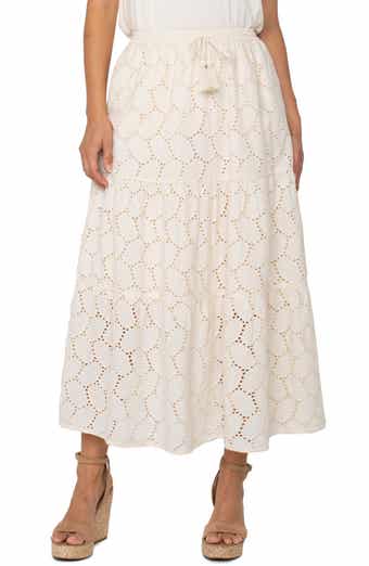 Liverpool Los Angeles Tiered Cotton Eyelet Maxi Skirt