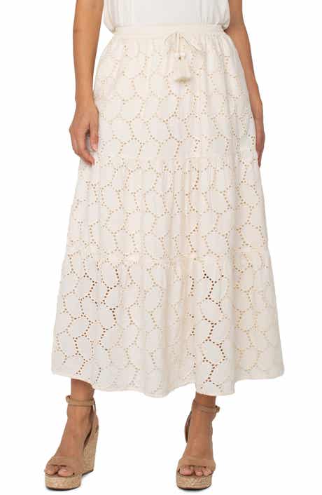 Liverpool Los Angeles Tiered Cotton Eyelet Maxi Skirt