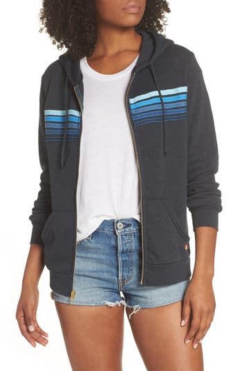 Aviator Nation 5-stripe Zip Hoodie In Charcoal Blue