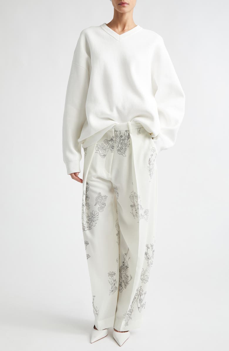 Victoria Beckham Relaxed Fit V-Neck Chenille Sweater, Alternate, color, White