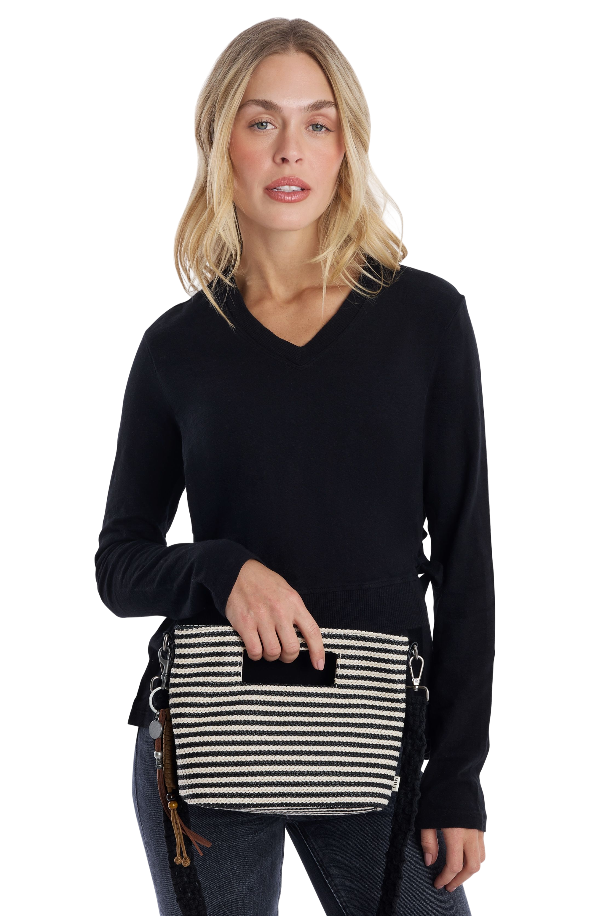 Wilt Palermo Mini Tote, Alternate, color, Black Bone Stripe