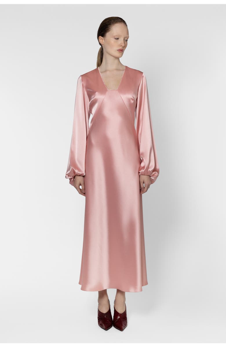Roksanda Amori Long Sleeve Satin Midi Dress, Main, color, Rose Clair