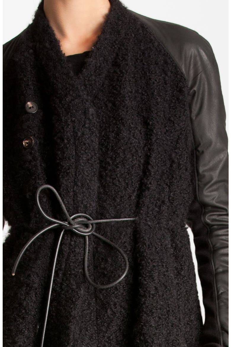 Long Leather Trim Coat, Alternate, color, BLACK